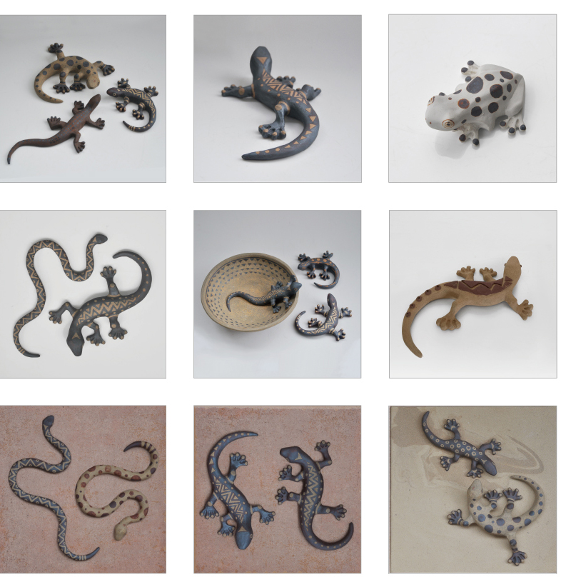 土で作ったトカゲたち／pottery gecko image